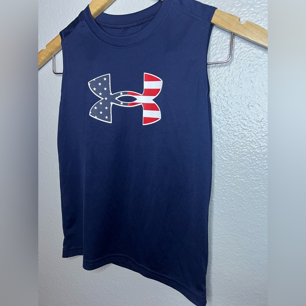 Boys Under Armour Sleeveless Tank Top Size 6 USA Flag Logo Navy
